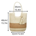 Women's Large Straw Color Block Basic Beach Weave Square Zipper beach bag