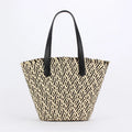 Women's Large Straw Geometric Vacation Bucket Zipper Straw Bag